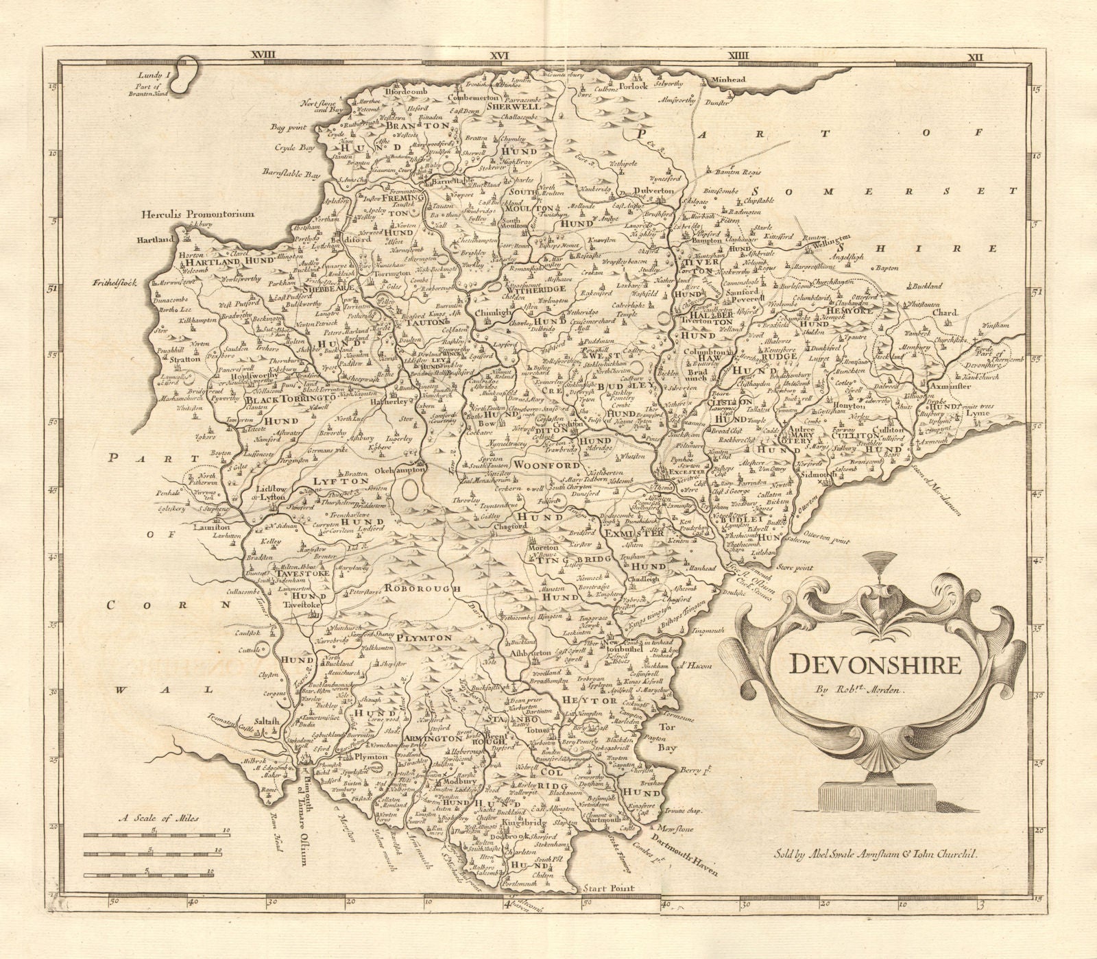 Devon. 'DEVONSHIRE' by ROBERT MORDEN from Camden's Britannia 1772 old map